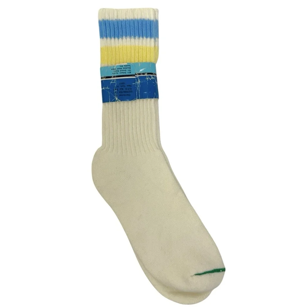 Vintage 80s Marco Polo Sz 10-13 Athletic Tube Socks White w Blue Yellow Stripes